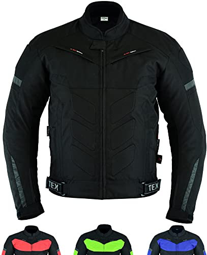 Texpeed Mens Black Motorcycle Motorbike Biker Waterproof Jacket With CE Armour (EN 1621-1) L
