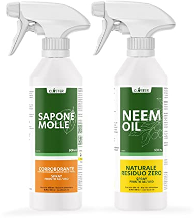 CLOSTER Set Huile de Neem et Savon Potassique pour Plantes - Anti Acariens Anti Cochenille Anti Pucerons Araigneé Rouge – Protection Naturelle du Jardin Contre Insectes Parasites (2x500ML Prêt emploi)