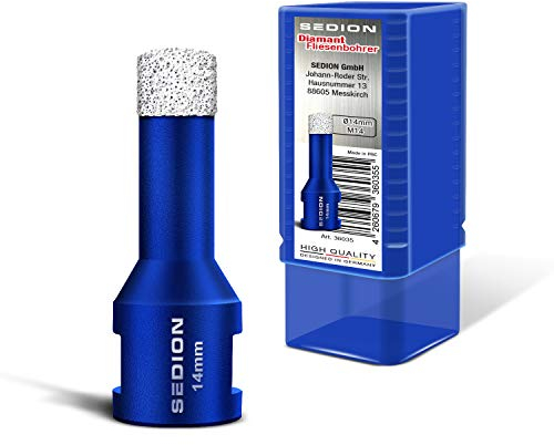 SEDION ® Foret pour carrelage 14 mm x M14 – Couronne de perçage pour percer des carreaux durs – Foret diamant 14 mm – Sedion Premium Diamant de qualité supérieure