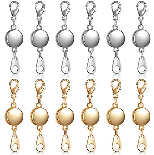 12 Pieces Locking Magnetic Jewelry Clasp Round Necklace Clasp Closures Bracelet Extender for Jewelry Making (Gold, Silver)