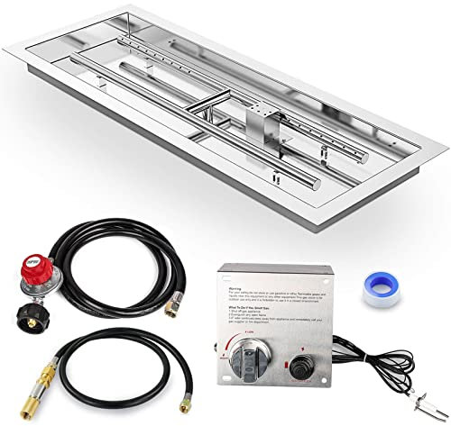 GRISUN Kit de foyer à encastrer de 61 x 20,3 cm, brûleur en forme de H avec poêle, livré avec kit d'allumage amélioré pour foyer à gaz, insert de table de foyer en acier inoxydable, convient pour la