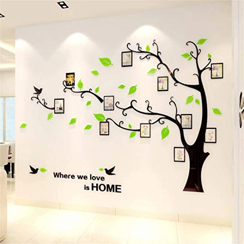 Wandtattoo Baum 3D DIY Wandaufkleber Family Stammbaum Fotowand Baum Wandtattoo Wall Sticker mit Bilderrahmen Foto Wandsticker Wanddeko Deko Wohnzimmer Schlafzimmer (Hellgrun Links,L)