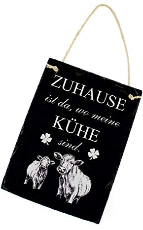 Kühe Kuhstall Schild Schiefertafel mit Spruch - Zuhause ist wo meine Kühe sind - Kuh Dekotafel 16x22cm | Dekolando