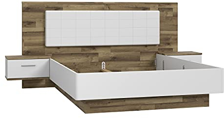 FORTE Sirius Black Bett mit 2 Nachtkommoden, Liegefläche 160 x 200 cm, Holzwerkstoff, Stabeiche kombiniert mit Weiß matt, 287,6 x 123,8 x 209,9 cm