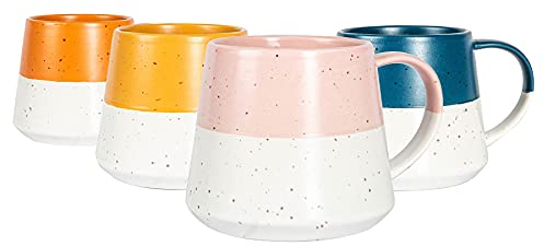 Nicola Spring Ceramic Coffee Mugs Set - 370ml - 4 Colour Dipped Flecked Stoneware Coffee Cups Dishwasher & Microwave Safe Large Tea Mugs for Hot Drinks, Hot Chocolate, Tea