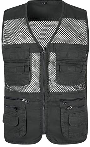 Yukirtiq Men's Outdoor Fishing Vest Summer Breathable Lightweight Gillet Sleeveless Jackets Casual Waistcoat Multi Pockets Photography Camping Hunting Gilet, Dark Green, M