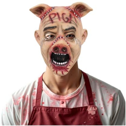 Bulex Pig Mask Scary Animal Latex Saw Mask Horror Halloween Costume Cosplay Props Adult Head Mask (Type-E)