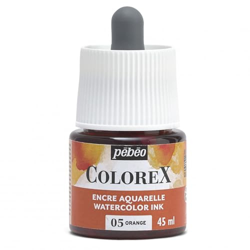 Pébéo - Colorex Tinte 45 ML Orange - Colorex Aquarell Tinte Pébéo - Orange Tinte mit samtigem Finish - Zeichentusche Multi-Tool Alle Medien - 45 ML - Orange