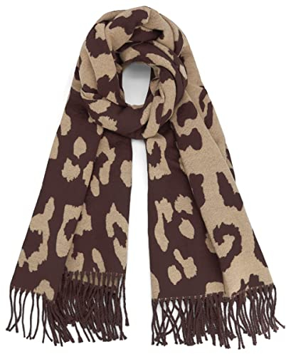 REETEE Schal Damen Winter XL Weicher Schal Lange Schals Stola Warm mit Quasten XL Kaschmir Schal, Kuhfleckenmuster DeckeSchal (Dunkelrot)