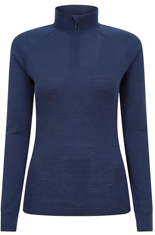 Mountain Warehouse Merino Womens Thermal Baselayer Top - Long Sleeves Ladies Thermal T-Shirt, Zip Neck Top, Lightweight, Easy Care Tee - for Travel & Outdoors Navy Women's Size 18