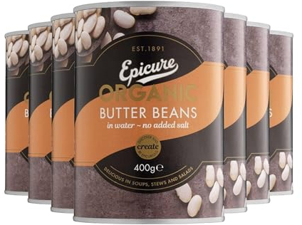 Epicure Organic Butter Beans in Water, No Added Salt, 400 g (Pack of 6)