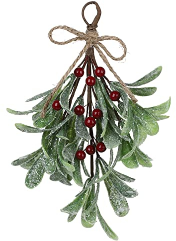 LIBOOI Mistelzweig, hängender Mistelzweig mit roten Beeren, Weihnachts-Mistelzweig, dekorativer Ornament-Blumenstrauß für Ferienhaus, Weihnachtsfeier, Dekoration, Gastgebergeschenk, Strumpffüller