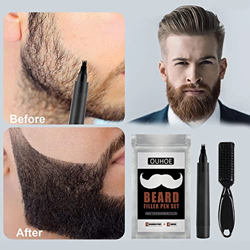 Pluma De Llenado De Barba,Relleno Para Barba Hombres,Lápiz Barba Para Hombres,Relleno De Lápiz De Barba Para Hombres,Lápiz De Barba,Relleno Para Barba,Pluma De Barba,Con Un Cepillo De Afeitar,Negro