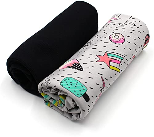 Stoffpaket 0,5m Jersey + 0,5m Bündchenstoff zum Nähen von Kinderkleidung Kinderstoff Jerseystoff (Einhorn+rib Schwarz Set69)