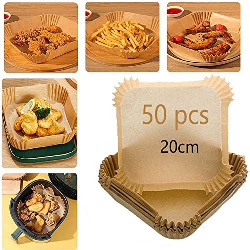 50pcs Papier Cuisson Air Fryer 20cm Papier Sulfurisé Carré Air Fryer Disposable Paper Liner Papier Cuisson Feuilles Accessoires Air Fryer Parchment Paper pour pour Friteuse à Air Four Cuiseur Vapeur