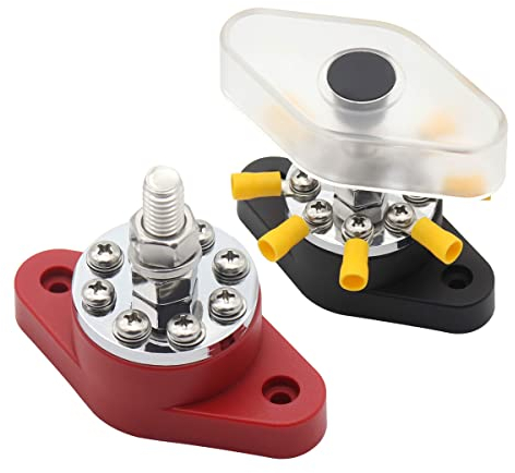 300A M8 Sammelschiene Messing Masseverteiler für Geländewagen Boot verteilerblock Wohnmobil Camper KFZ Heavy Duty Bus bar (Rot)