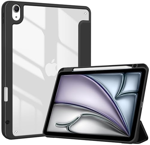 ProCase Hülle für iPad Air 11 Zoll (M3 2025/M2 2024)/ iPad Air 6/5/4 Gen 10,9 Zoll (2022/2020) mit Stifthalter, Case Cover mit transparenter Rückseitenschale Schutzhülle -Schwarz