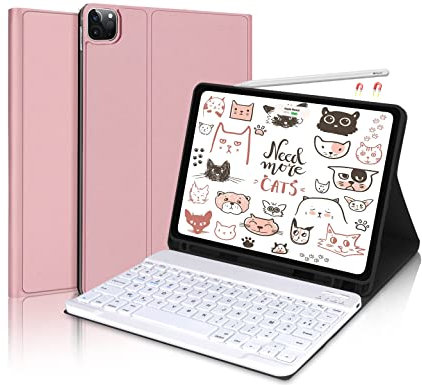 Clavier pour iPad Air 4, Clavier ipad air 5, Clavier ipad pro 11, Clavier AZERTY blanc détachable à connectivité sans fil Bluetooth pour IPAD air 5 ème Génération 10.9, iPad Pro 11 2022/2021, Or rose