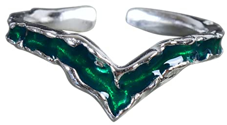 NicoWerk Damen Silberring Edel aus 925 Sterling Silber Strukturiert Grün Elegant Auffallend Türkisgrün Spitz Verstellbar Offen SRI940