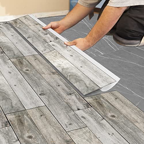 Piastrelle autoadesive della pavimentazione del PVC, legno guarda gli autoadesivi della piastrella del pavimento impermeabile per la cucina la soggiorno il bagno 15X90CM-1,35m² (Olmo grigio)