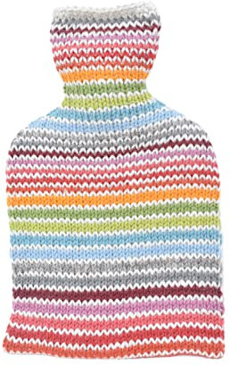 Pachamama Handgestrickter Wärmflaschenbezug und 2-Liter-Wärmflasche, mehrfarbige Streifen, handgefertigt, Fair-Trade