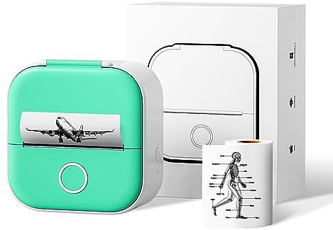 ASprink T02 Mini Drucker mit 1 Papierrollen, Mini Pocket Printer, Etikettendrucker, Sticker Drucker, Mini Bluetooth Drucker, Inkeless Drucker für Notizen, Memos, Zeitschriften, DIY