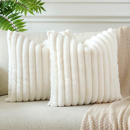 JOTOM 2er Set Doppelseitige Kunstpelz Plüsch Kissenbezüge, Dekorative Weich Kissenbezug Moderne Kissenhülle Sofakissen Zierkissenbezug für Wohnzimmer Schlafzimmer Deko (45x45cm, Beige)