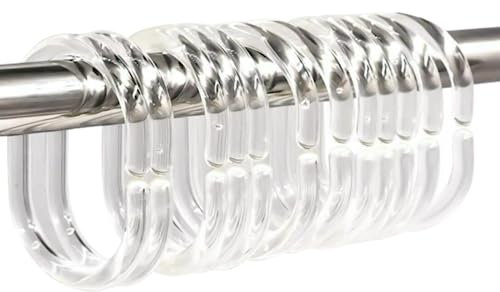 Shower Curtain Hanging Hooks Plastic Curtain Rail Hooks Pack of 12 C-Shaped Shower Curtain Hook Clear Plastic Shower Curtain Rings for Bathroom Window Shower Rod