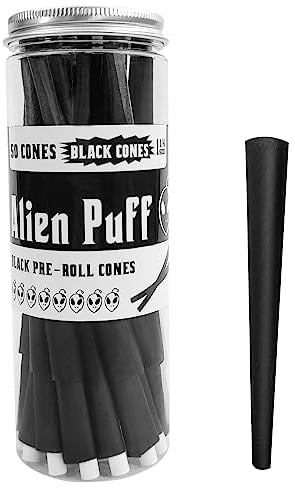 Alien Puff 50 Stück 1 1/4 Size Konisch Vorgedrehte Hülsen, 84mm Konisch Papiers Joint Hülse pre cones papers, rolling papers, (Schwarz) )