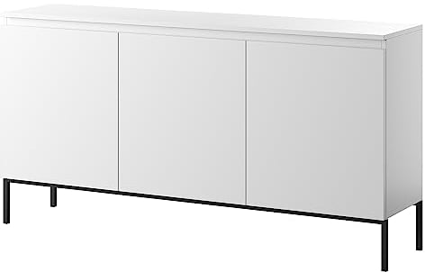 Selsey Kommode Schrank Aufbewahrungsschrank 150 cm 3 Türen 6 Fächer Weiß Schwarze Beine Bemmi