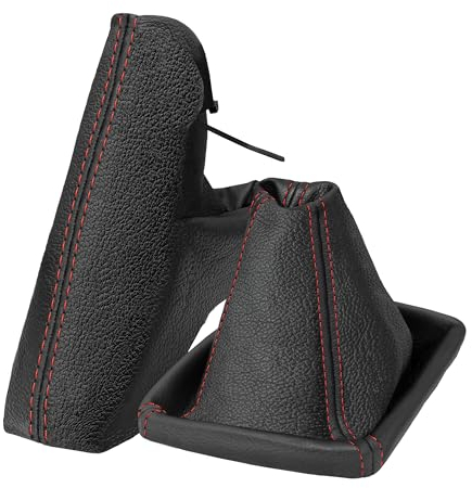 Schaltsack Handbremsmanschette Set kompatibel mit Opel Astra H Bj. 2004-2010 Echtleder Naht rot