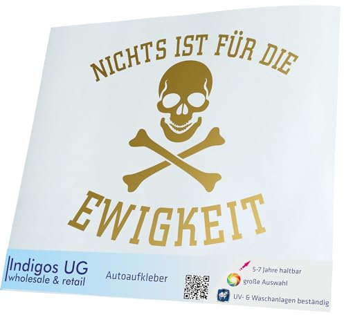 INDIGOS UG Auto Aufkleber Auto - 300x254 mm - Nichts ist für die Ewigkeit - Gold - Selbstklebender Sticker für Auto, Fenster, Bus oder LKW