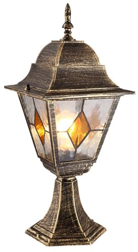 Chao Zan Wegeleuchte Glas Aluminium in Kupfer Antik IP55 Weg Garten 46 cm hoch E27 Tiffany Stil Rustikal Laterne Sockelleuchte Außen,ohne Leuchtmittel (Groß)