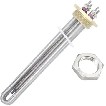 Calentador de agua con brida de cobre DN32, calentador de agua Solar Camper de 300w y 600w CC con tubo de termostato, elemento calefactor de 12v ( Color : Heater With Nut , Size : 12v 600w BSP )