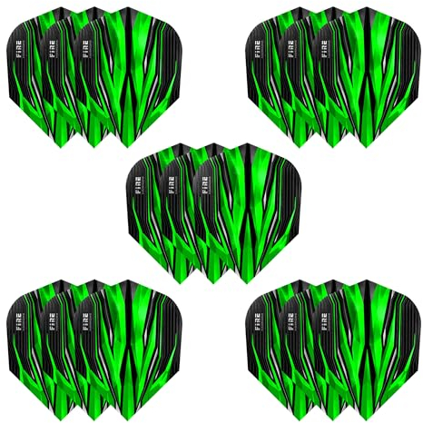 Harrows Fire Dart Flights, 5 x Sets Darts Flights (15 Flights insgesamt) I 100 Mikron Dart Flights I Premium Extra Strong Made in UK I Professionelles Dartzubehör I Grüne Dart-Flights