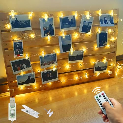 litogo Cadena de Luces, 12M 120LED Colgar Fotos con 60 Pinzas, USB Fotos Fotoclips, Guirnalda de decoración para Habitaciones, Bodas, Cumpleaños