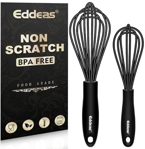 Eddeas Mini-Silikon-Schneebesen, kleiner Silikon-Schneebesen, 17,8 cm + 22,9 cm, BPA-frei, kratzfeste Beschichtung, schützt Ihre Keramiktöpfe und Pfannen. Perfekt zum Rühren, Schlagen, Mischen,