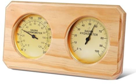 Foxyoo Sauna-Thermometer, Fahrenheits-Hygrometer, Messgerät, 2-in-1-Sauna-Thermostat, Infrarot-Sauna-Zubehör für traditionelle Sauna, Fass-Sauna oder Außensauna, Außen-/Innensauna, ℉/℃ horizontal