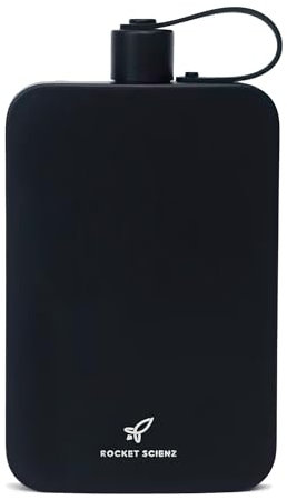Rocket Scienz Flat Water Bottle | Stainless Steel 17oz Flask | Minimalistic Design for Easy Portability | BPA-Free, Leak-Proof | Perfect for Travel, Gym, and Everyday Use (Black)