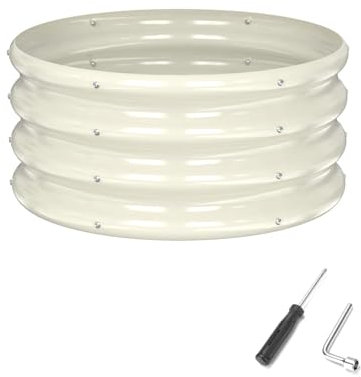 MOFEEZ Rundes Hochbeet, verzinktes Pflanzgefäß, Hochbeet, große Metall-Hochbeete für den Außenbereich, für Gemüse, Blumen, Kräuter und Obst, Weiß, 60 x 60 x 30 cm