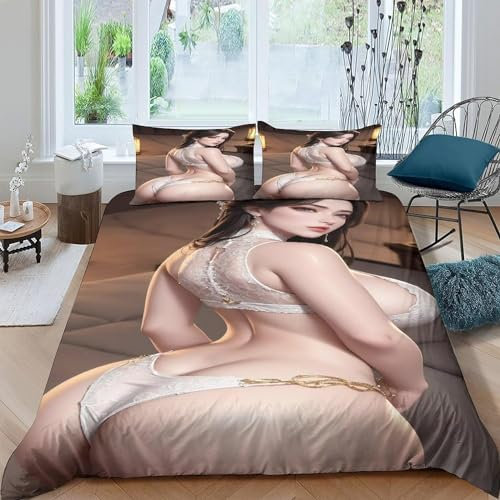 Zbeiba Bettwäsche 135x200 cm,Sexy Körper eines Bettbezug Set 3 Teilig-1 Bettbezug+2 Kissenbezug,schöne Frau Mikrofaser Bettwäsche Sets für Jungen und Mädchen(T8,135x200+2 * 80x80)