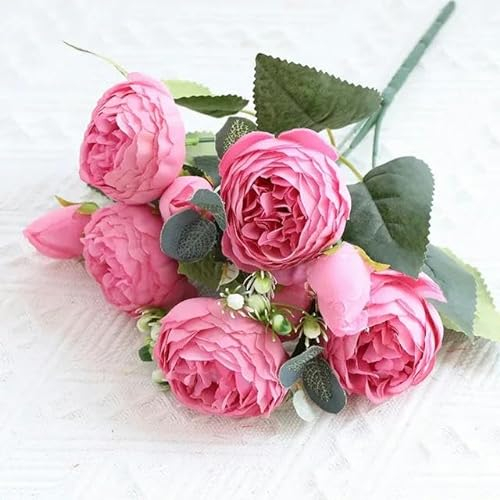 ZFISH Bouquet de Roses artificielles à 9 têtes, pivoines en Soie, Fausses Fleurs pour fête de Mariage, décoration de Salle de Maison, Cadeau de noël-D