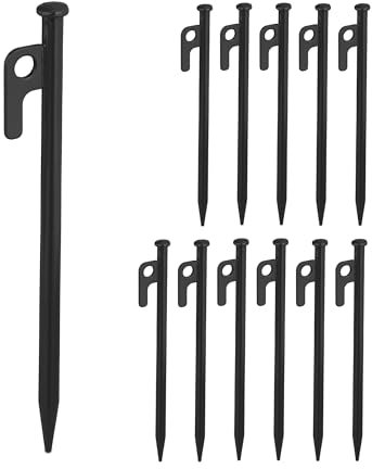Relaxdays Felsbodenhering 12er Set, Erdanker für Harte Böden, 20 cm, Stahl, stabile Bodenanker fürs Camping, schwarz