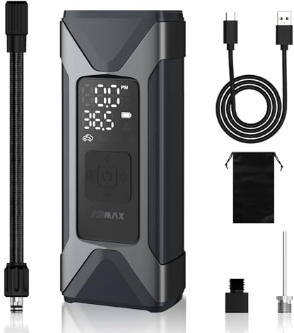 ASMAX Elektrische Luftpumpe 7500mAh, Fahrradpumpe 160PSI/11Bar mit Reifendruckmesser, tragbarer Akku Kompressor, Mini Reifenpumpe mit LED Licht für Autos, Wohnmobil, Motorräder, Fahrräder, Bälle
