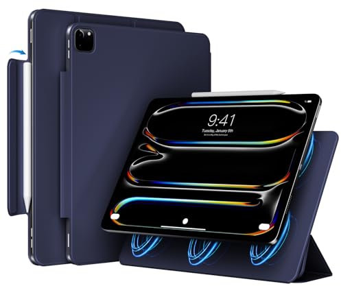 JKSML Étui magnétique pour iPad Pro 11 M4 2024, étui fin à trois volets avec support pour Pencil Pro et Pencil (USB-C), veille/réveil automatique, cuir synthétique antidérapant et résistant aux