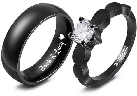 MunkiMix Personalisierte Verlobungsring Paar Eheringe-Set Verlobungsringe Partner Ringe für Sie und Ihn Partnerringe Edelstahl 6/8 mm Breite Passende Verlobungsringe für Paare (Style D1)