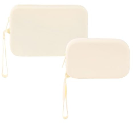 Borsa Cosmetica in Silicone Impermeabile Cosmetica Portatile Da Viaggio, Borsa Di Lavaggio Carina, Portafoglio Della Cosmetica Della Chiusura Lampo, Unisex (Beige)