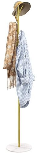 HOMCOM Portemanteau portant à vêtements, 8 patères, base ronde en marbre, Ø 32 x 164H cm, meuble d'entrée pour vêtements, chapeaux, doré