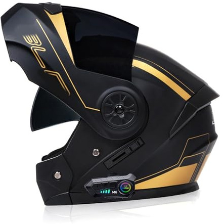 ZHTBATE Casco Modulare Bluetooth Moto Integrat con Doppio Visiera Parasole Integrale, Casco Certificato ECE, Sistema di Comunicazione Interfono Integrato Radio FM Mp3 Integrato