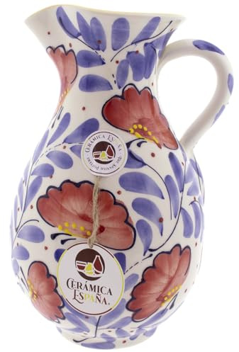 CERÁMICA ESPAÑA | Brocca di birra | Brocca di latte | Brocca di fango rosso | Brocca acqua rustica Modello M08 | Decorazione 100% fatta a mano | 2 litri